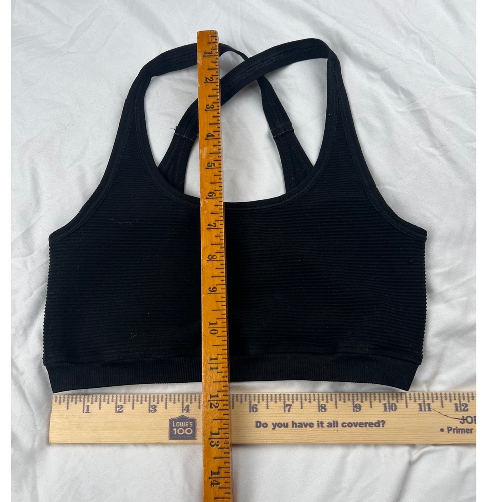 NUX Ribbed Seamless‎ Sports Bra Black Cross Back Athleisure Workout Size M - Picture 4 of 6